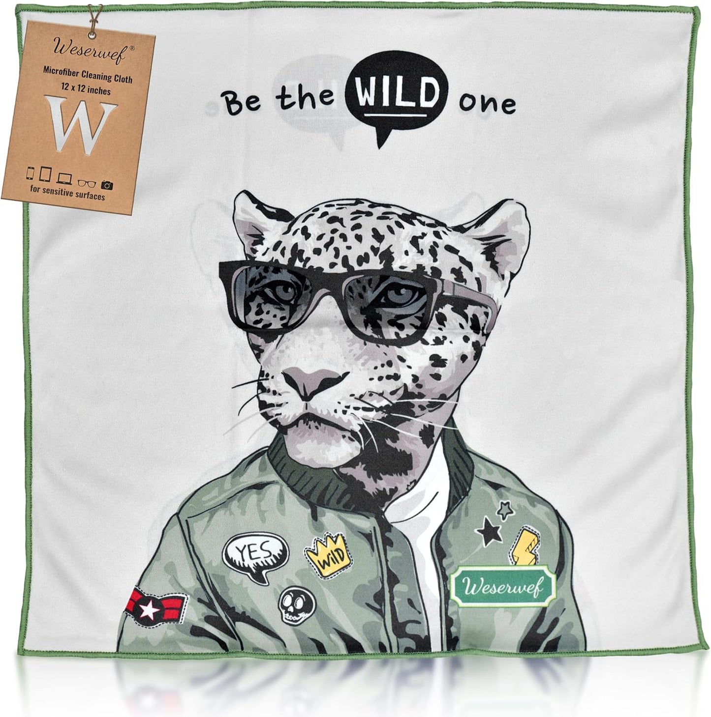 WESERWEF Design Microfiber Glasses Cleaning Cloth – Premium Cleaning Cloth for Eyeglasses, Screens, Tablets, Cameras & Lenses, 12" x 12", Ultra-Soft & Scratch-Free (Wild one)