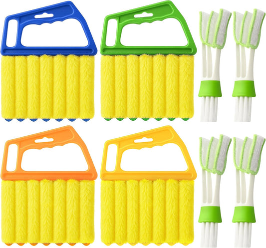 Blind Cleaner Duster Tool - 4 Pcs 7 Fingers Anti-Shedding Window Blind Cleaner Tool and 4 Pcs Air Vent Cleaner, with High-Density Microfiber Fleece and Ergonomic Handle, Detachable and Washable