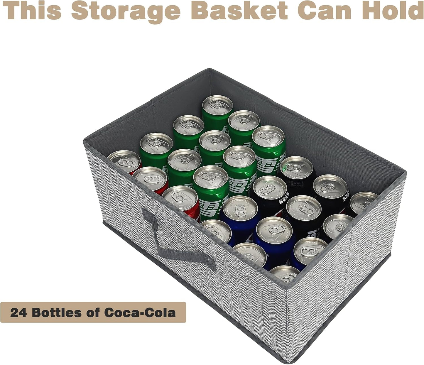 Storage Baskets, 15.7 Inch Woven Fabric Bins, Storage Cubes with Reinforced Handles, Organizer Bins for Closet Shelves, Foldable, for Toys, Clothes, Natural Beige (4PCS/Grey-15.7*11*7.8inch)