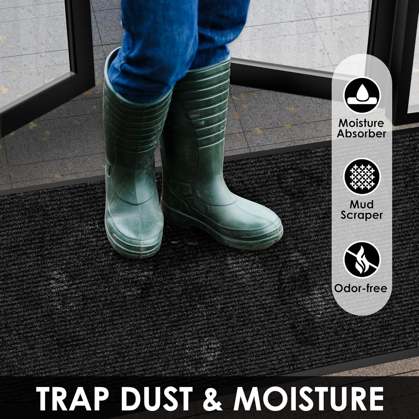 3′ x 18′ Front Door Mat Indoor Outdoor Entrance, Commercial Floor Mat Heavy Duty Dirt Trapper Entryway Doormat, Custom Size Non Slip Rubber Backing Welcome mat, Door Mat for High Traffic Area