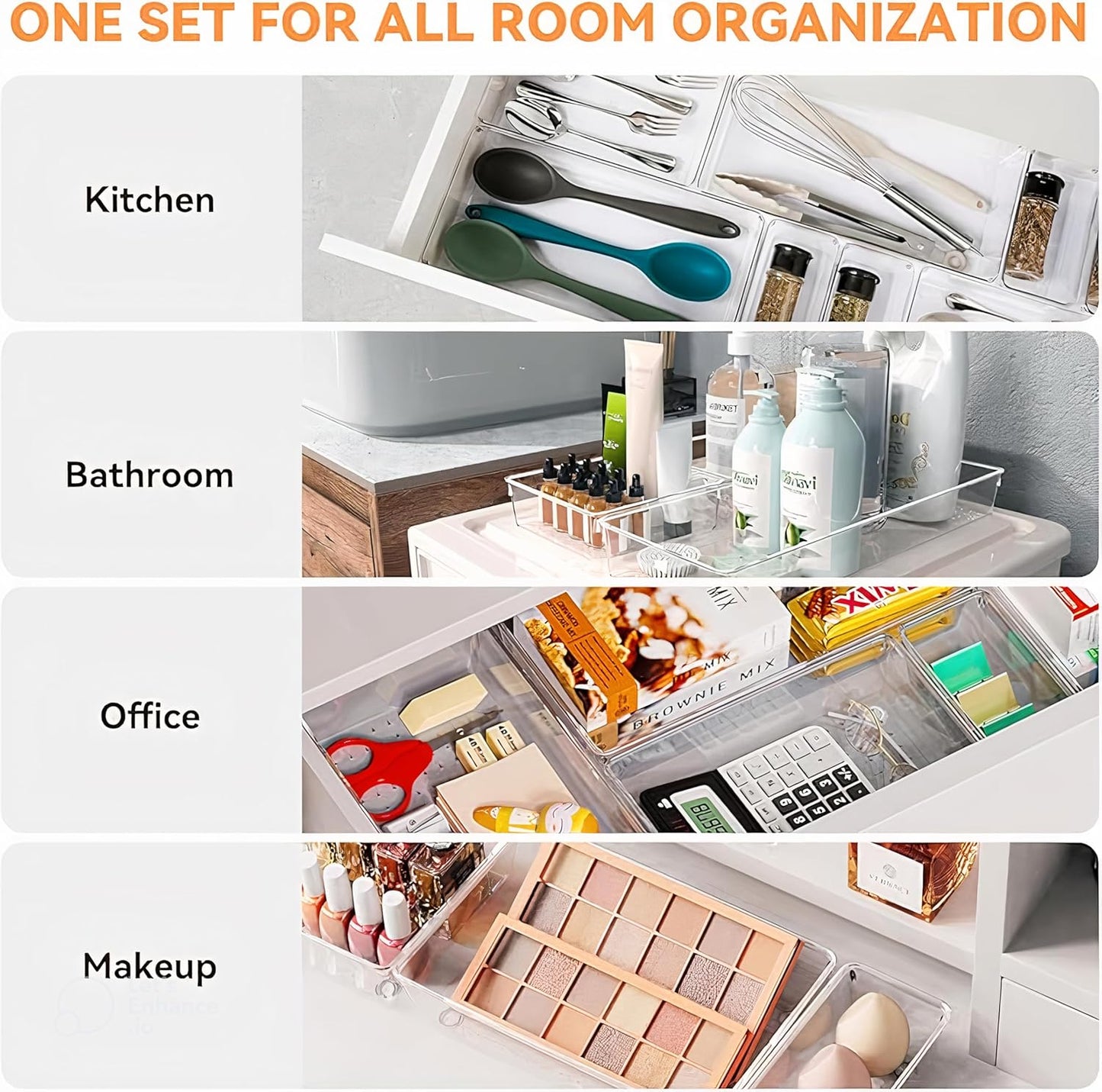 8-Pack Clear Plastic Drawer Organizer Trays – Large Dividers for Kitchen Gadgets, Bathroom Storage, Makeup & Vanity Accessories – Multi-Use Home Essentials for Organized Living