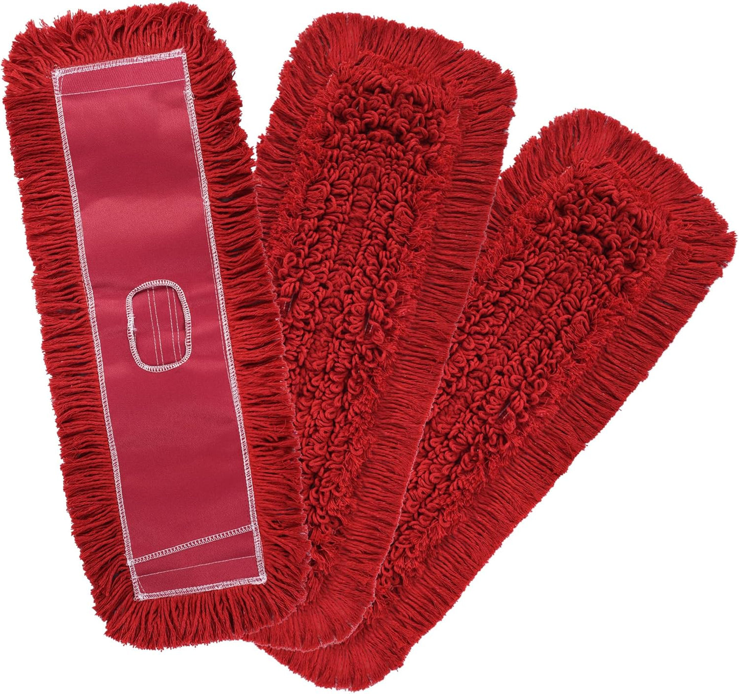 Matthew Cleaning 24'' Industrial Strength Cotton Dust Mop Refill Washable Replacement Heads for Residential & Commercial Use Fit Standard Dust Mop Frames, Hardwood,Concrete Floors Red 3 Pack