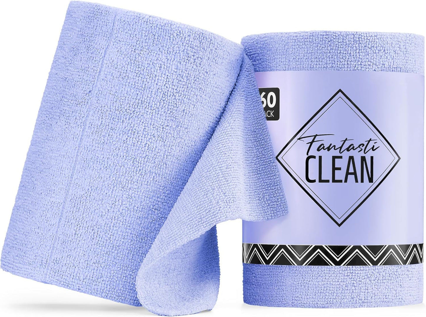 Fantasticlean Microfiber Cleaning Cloth Roll -60 Pack, Tear Away Paperless Towels, 8" x 8", Reusable Washable Rags, for Home Kitchen, Pet, Office, Indoor Outdoor, Compact and Portable (Light-Purple)