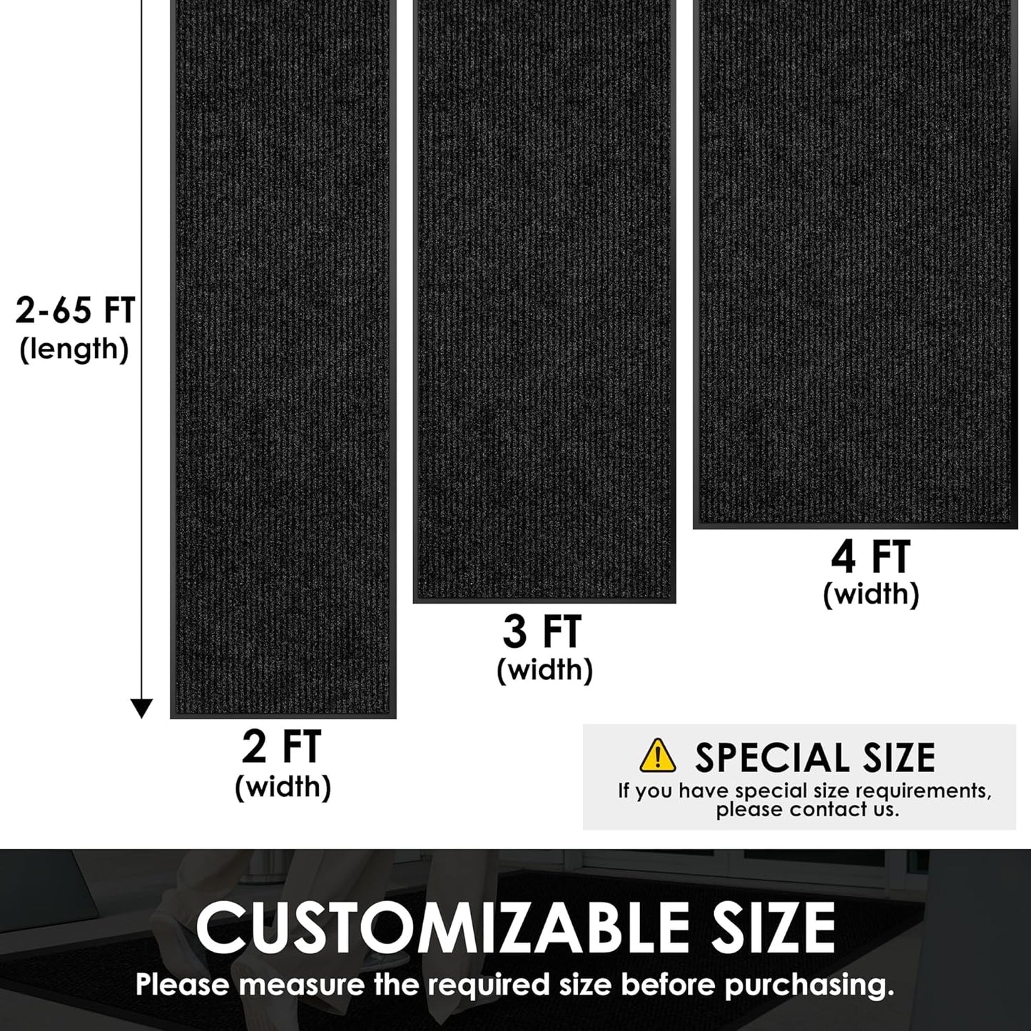 4′ x 41′ Front Door Mat Indoor Outdoor Entrance, Commercial Floor Mat Heavy Duty Dirt Trapper Entryway Doormat, Custom Size Non Slip Rubber Backing Welcome mat, Door Mat for High Traffic Area