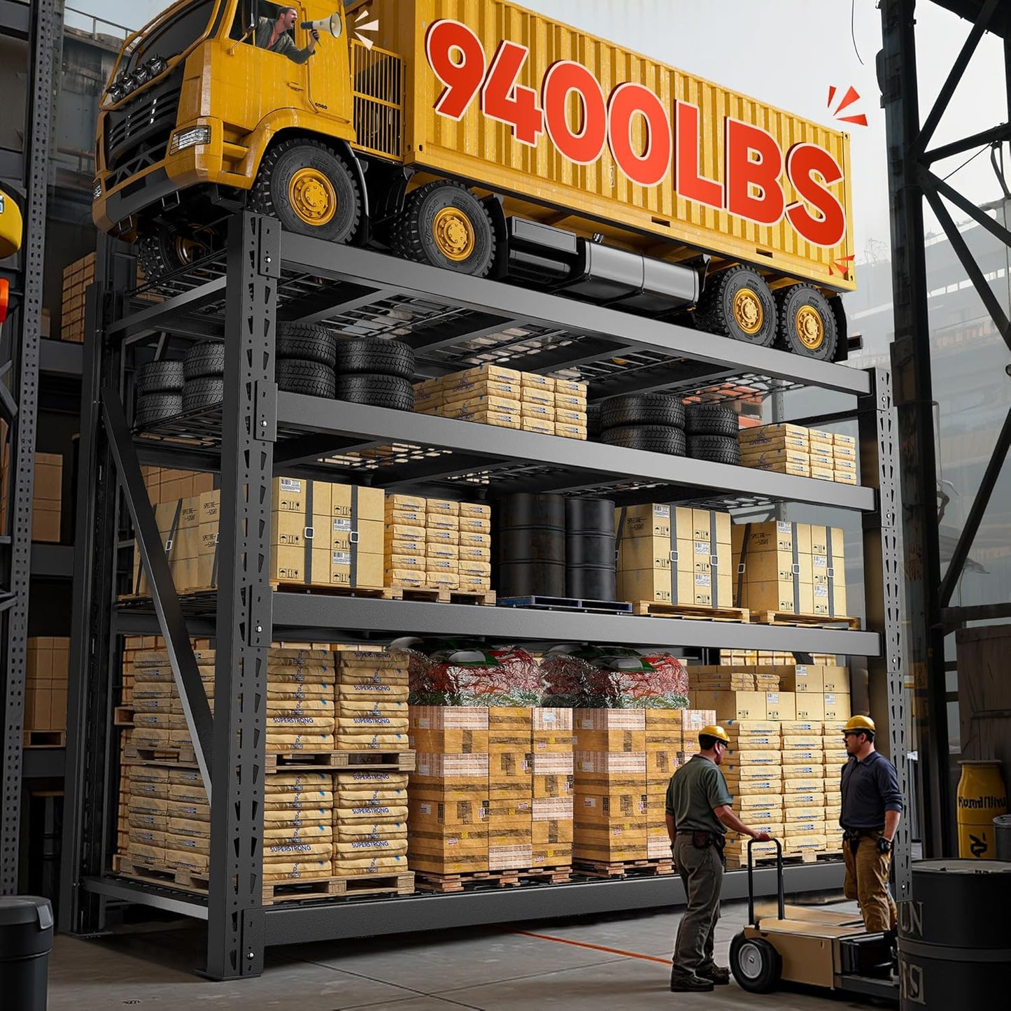 Bepatio 9400LBS Storage Shelves Heavy Duty Garage Shelving 67.6''W 4 Tier Adjustable Metal Shelving Unit, Steel Industrial Shelf for Warehouse Basement Commercial, 67.6''Wx23.7''Dx72''H, Black