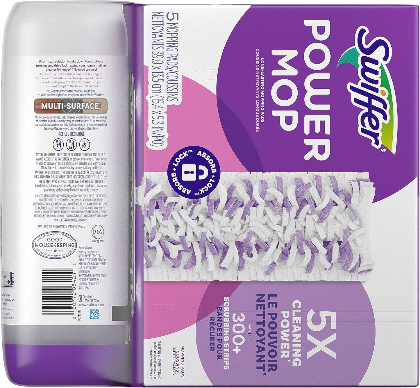 Swiffer PowerMop Multi-Surface Refill Pack for Floor Cleaning, Includes 5 Mopping Pad Refills, 1 Cleaning Solution with Lavender Scent (Pack of 2)