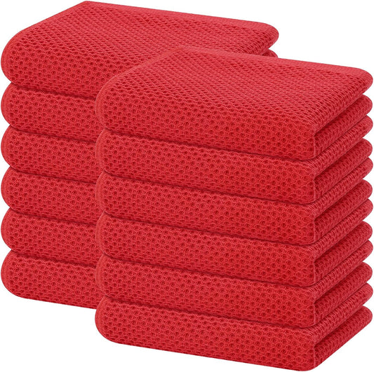 Homaxy 100% Cotton Waffle Weave Kitchen Dish Towels, Ultra Soft Absorbent Quick Drying Cleaning Towel, 13 x 28 Inches, 12-Pack, Red