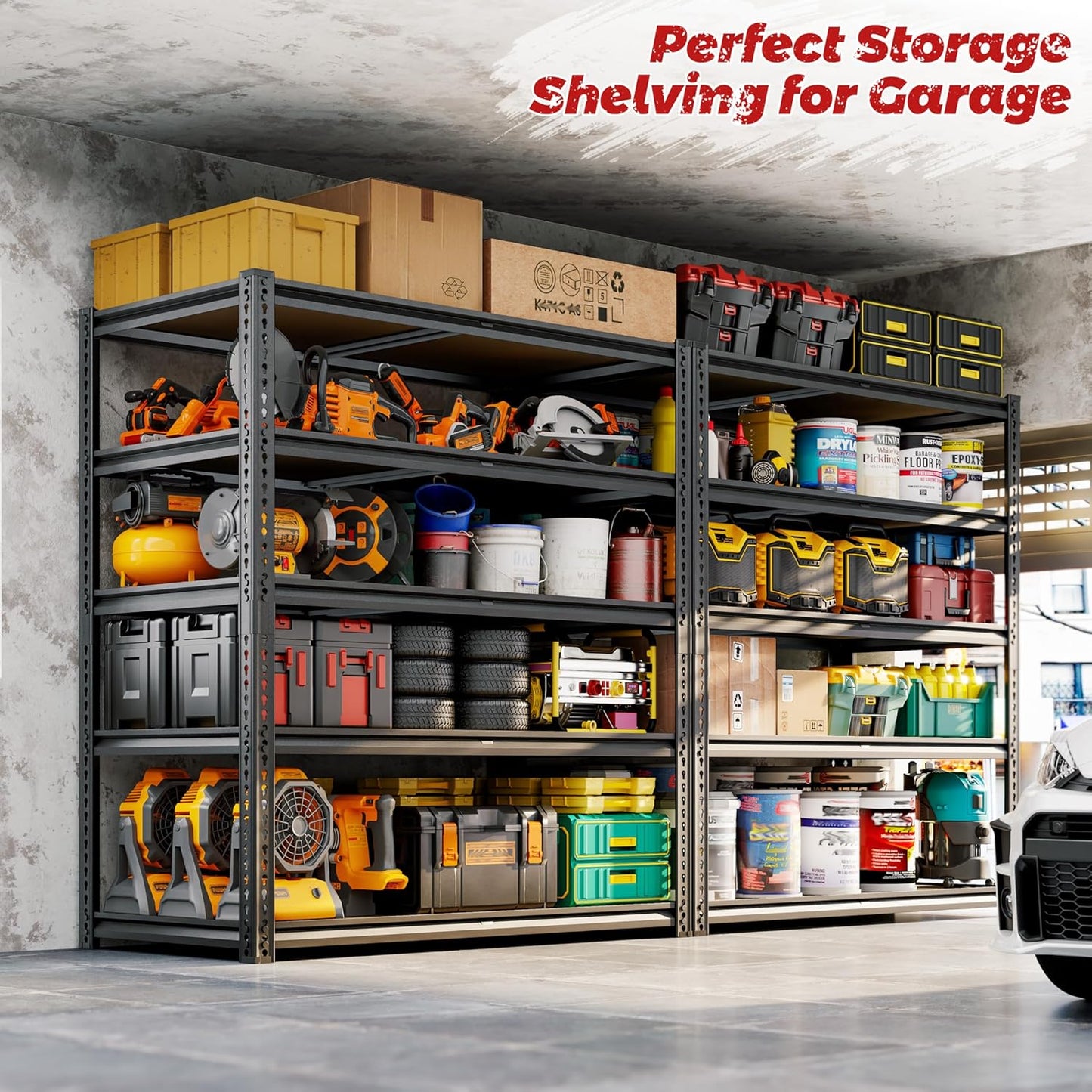 72" H Storage Shelves Heavy Duty, 2200LBS Garage Shelving, 5 Tier Metal Shelving Unit Adjustable Garage Shelves Utility Rack Shelf for Storage Warehouse Pantry Closet,40" W × 20" D × 72" H, Black