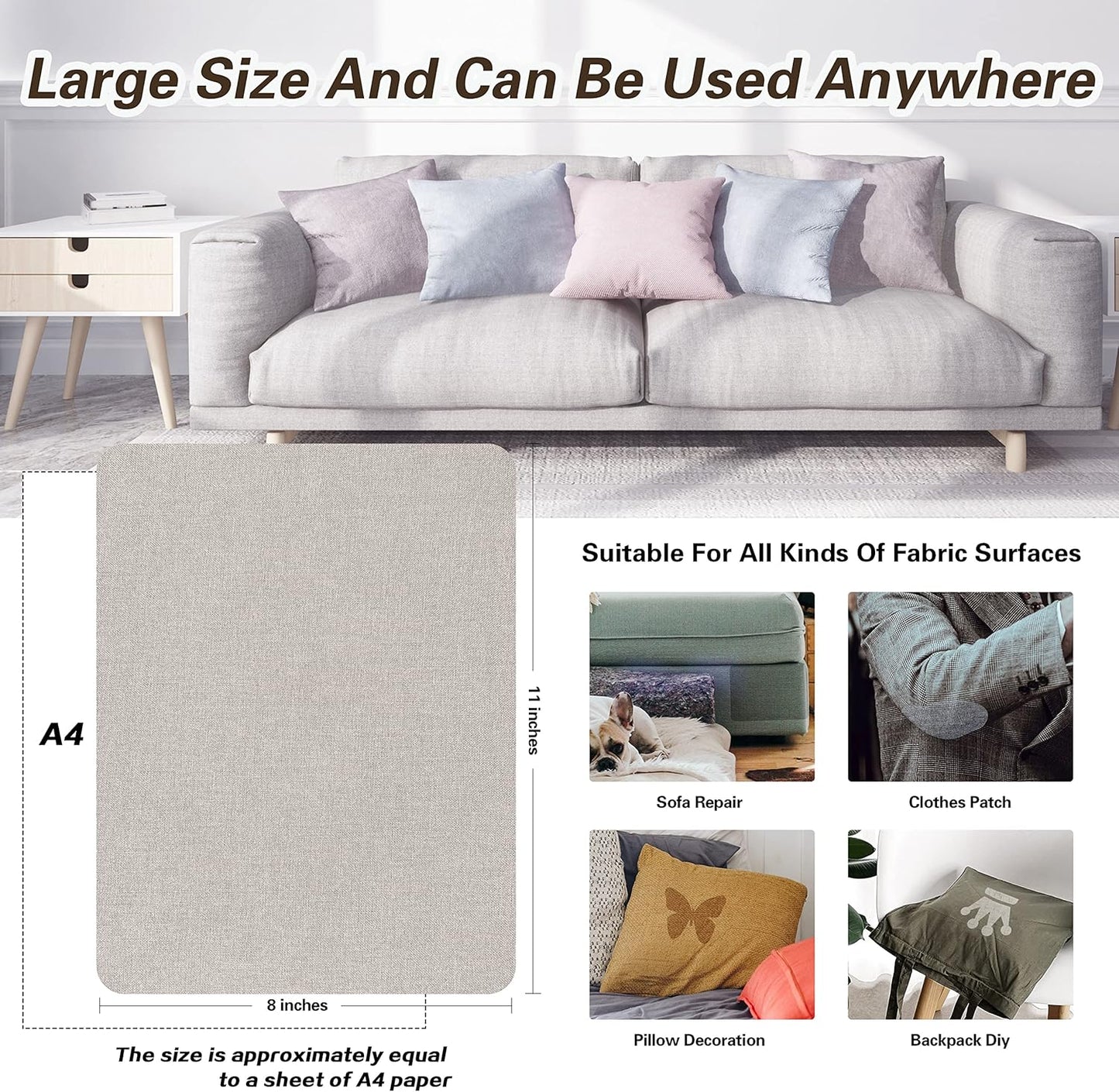 Fine Linen Repair Patches, Self-Adhesive Linen Fabric Patches, 8X11 inch Extra Size, Multi Color, Can be Used for Linen Sofa Repair and Linen Clothes Repair(Rice Coffee,8" x 11")