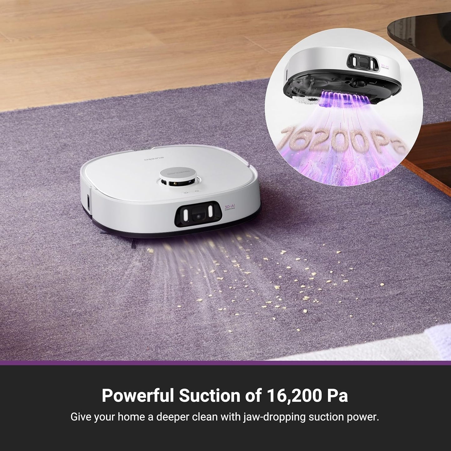 Eureka J15 Pro Ultra Robot Vacuum and Mop with Self Emptying Base, 16,200 Pa Suction, Flex-Arm Design Mop, Auto Mop Hot Water Washing & Hot Air Drying, Anti-Tangle, AI Obstacle Avoidance, White