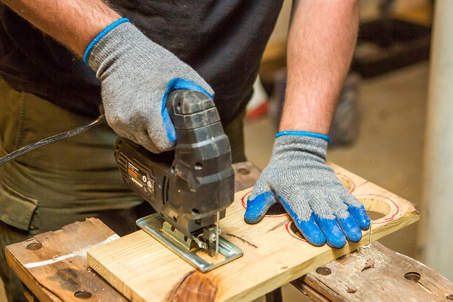 G & F Products - 3100-10 120 Pairs Large Rubber Latex Double Coated Work Gloves for Construction, gardening gloves, heavy duty Cotton Blend Blue