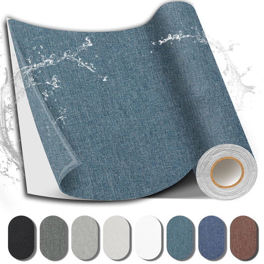 Fabric Repair Patch, 17X158 Inch Fabric Large Repair Tape, Self-Adhesive Patches for Furniture, Sofa, Car Interior, Shoes, Hand Bag, Clothing (Blue Grey, 17X158 Inch)