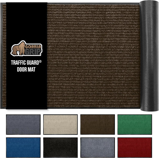 GORILLA GRIP Traffic Guard Door Mat, Heavy Duty Welcome Mats, Commercial Office Space Doormat, Waterproof, Fade Resistant, Strong Rubber Backing, Low Profile, Shoe and Boot Scraper, 29x17, Brown