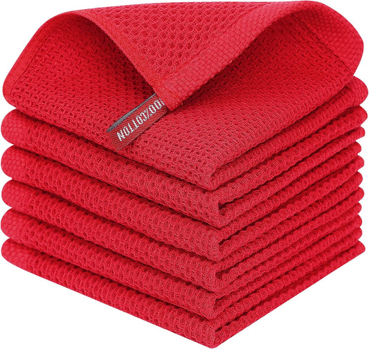 Homaxy 100% Cotton Waffle Weave Kitchen Dish Cloths, Ultra Soft Absorbent Quick Drying Dish Towels, 12 x 12 Inches, 6-Pack, Red
