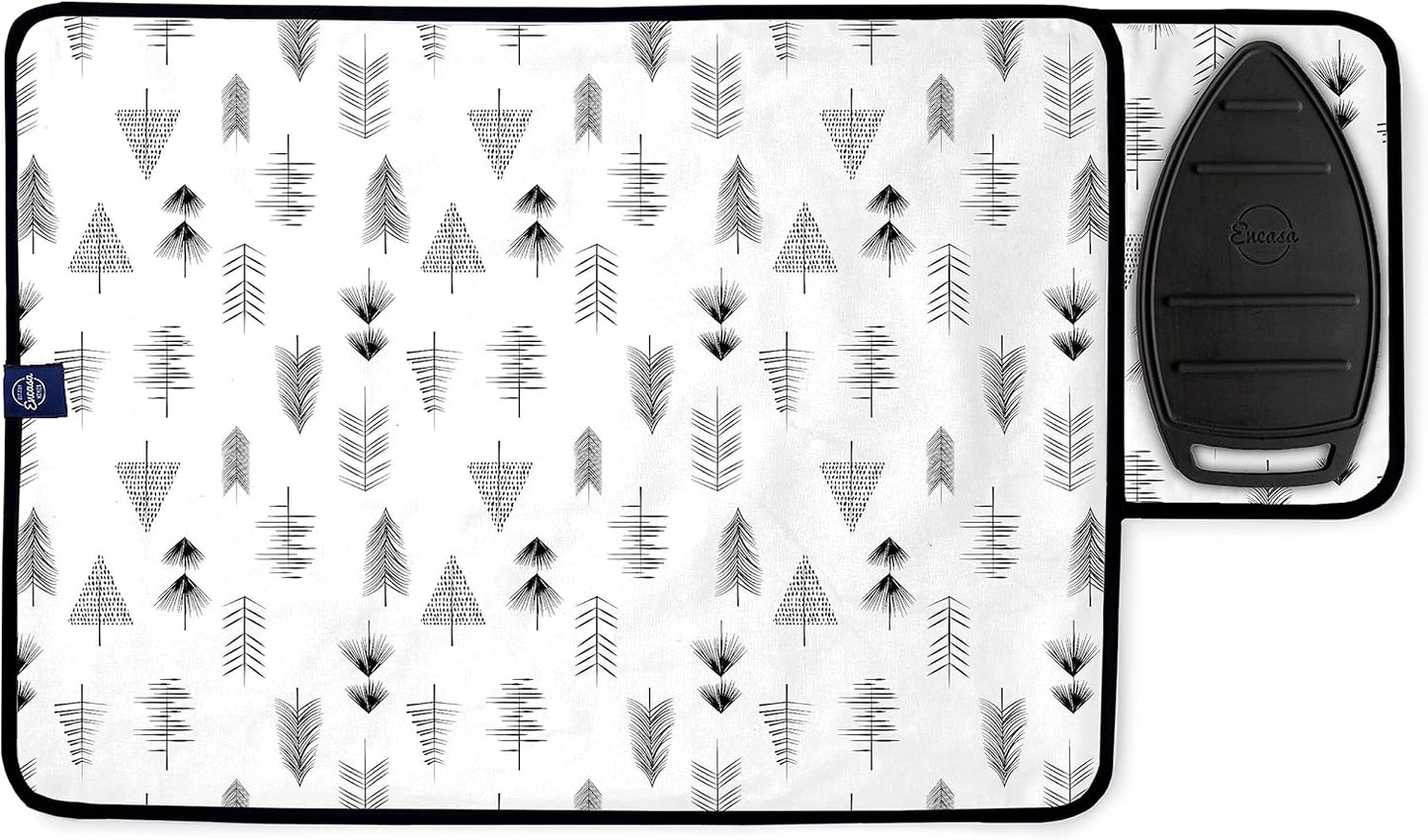 Encasa XO Ironing Mat/Pad (Small 28"x20") with 3mm Padding & Silicone Iron Rest for Steam Pressing on Tabletop or Bed - Heat Resistant, Portable, Quilting & Travel Blanket - Black Arrow