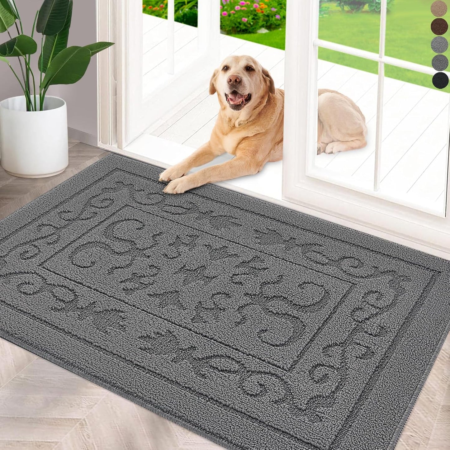 FONEYI Indoor Door Mat 32" x 48", Dirt Trapper Door Mats Non-Slip Entryway Rugs Washable, Absorbent Resist Dirt Welcome Mat, Low Profile Inside Floor Mats for Front Back Door and Entryway, Grey