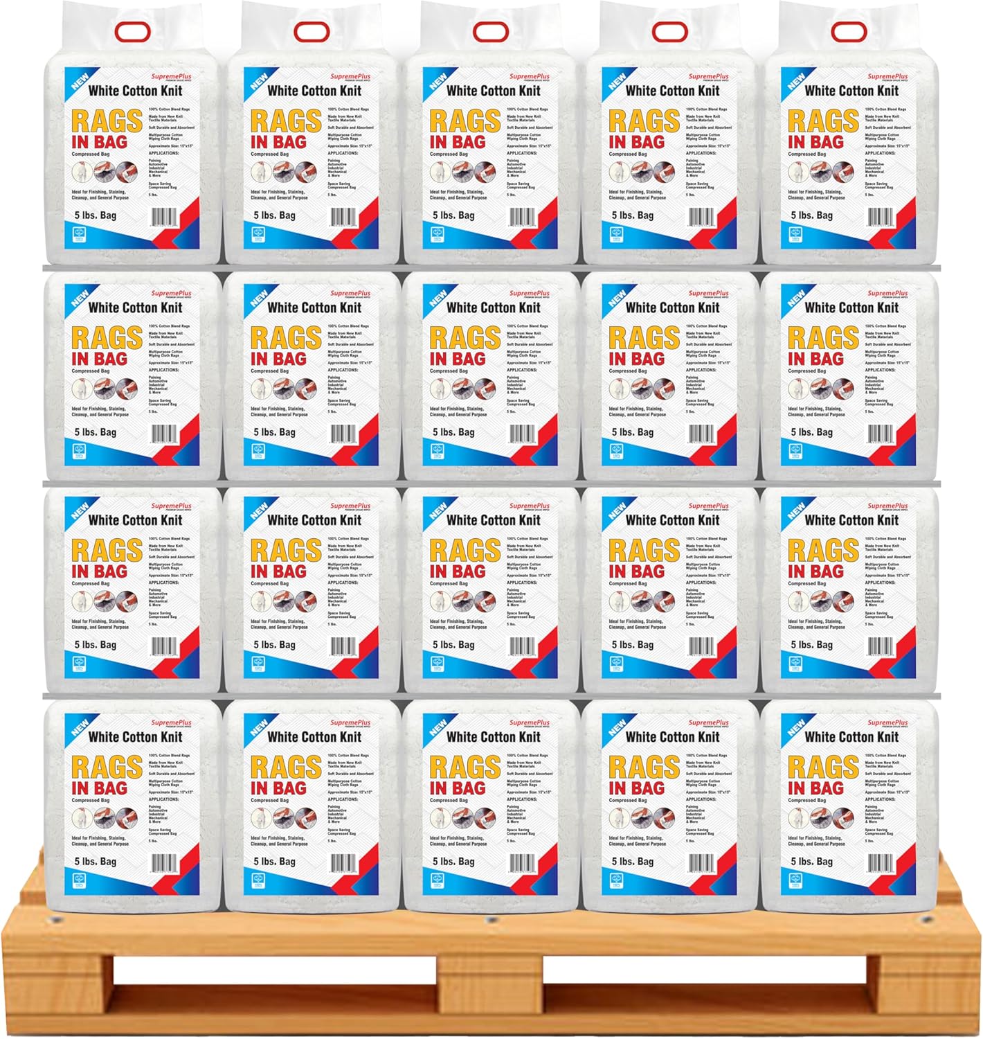 Premium White T-Shirt Cleaning Rags (600 lbs. Pallet 120x5 lbs. Bag) – White Cotton Rags for Cleaning, Staining, Painting, Oil, Grease & Dust Removal – Shop Rags Bulk for Multipurpose use