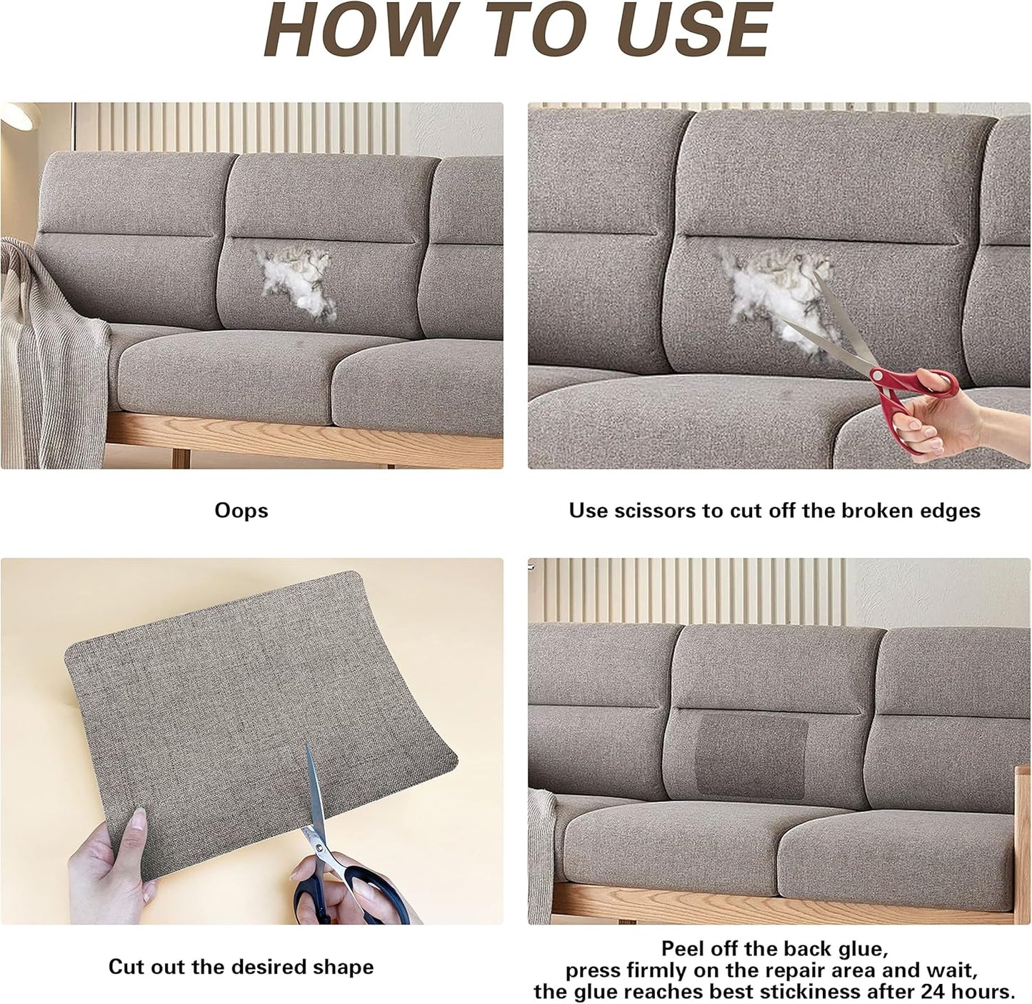 Fine Linen Fabric Patches, Self-Adhesive - 8x11 inch, 2 Pack, Multi Color, For Sofa & Clothes Repair (Dark Grey, 8" x 11" - 2PCS)