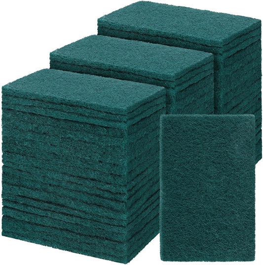 Hoolerry 150 Pcs Heavy Duty Scouring Pads Non Scratch Household Scrub Pads for Cleaning Reusable Pan Scrubber Anti Grease Scrubbing Pads for Dish Kitchen Metal Grills, 4.3 x 3 x 0.3 in (Green)