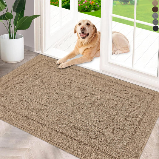FONEYI Indoor Door Mat 20" x 32", Dirt Trapper Door Mats Non-Slip Entryway Rugs Washable, Absorbent Resist Dirt Welcome Mat, Low Profile Inside Floor Mats for Front Back Door and Entryway, Beige