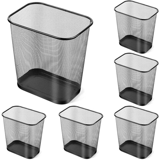 Nuanchu 6 Pcs Mesh Square Trash Cans 4 Gallons Wire Wastebasket for Home Black Metal Office Garbage Cans Rectangular Trash Bin for Kitchen Bathroom Bedroom, 11.7 x 8.5 x 11.8 Inch (Black)