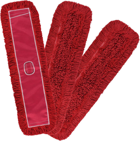 Matthew Cleaning 36'' Industrial Strength Cotton Dust Mop Refill Washable Replacement Heads for Residential & Commercial Use Fit Standard Dust Mop Frames, Hardwood, Concrete Floors Red 3 Pack