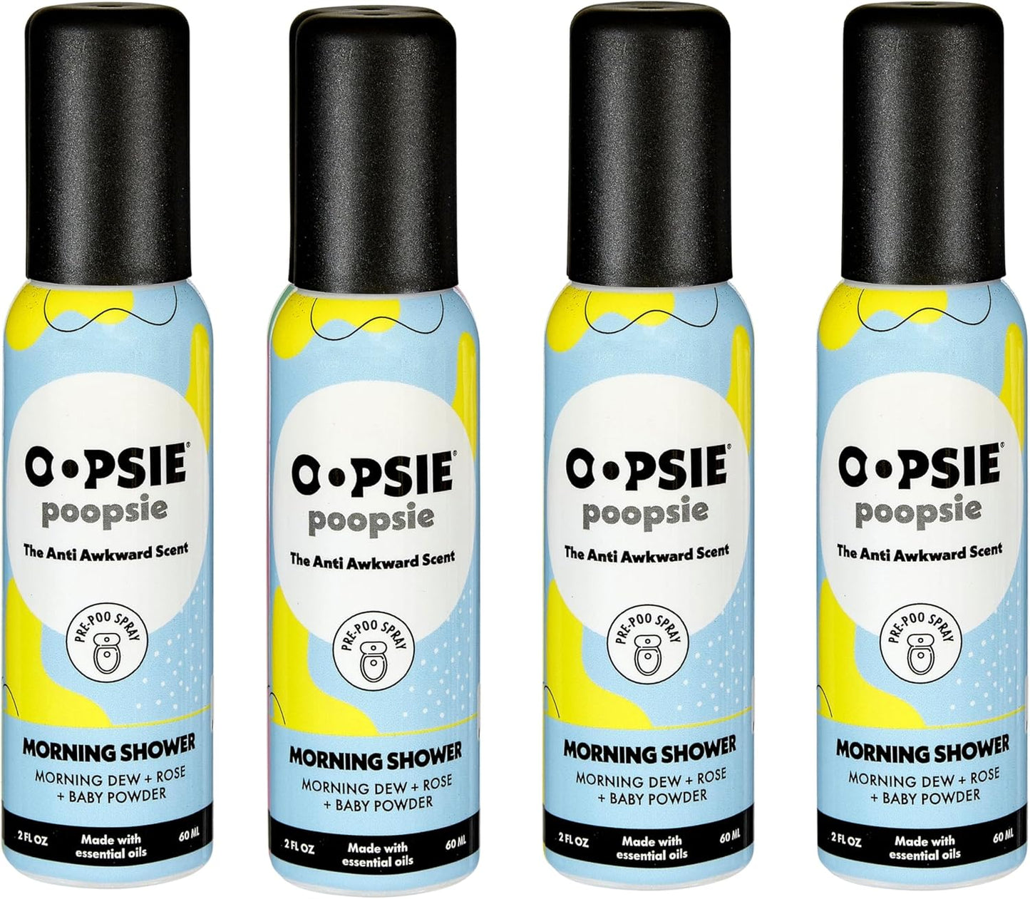 OOPSIE POOPSIE - Morning Shower - Before & After You Go Toilet Spray 2oz - Portable Odor Eliminator - 4 Pack