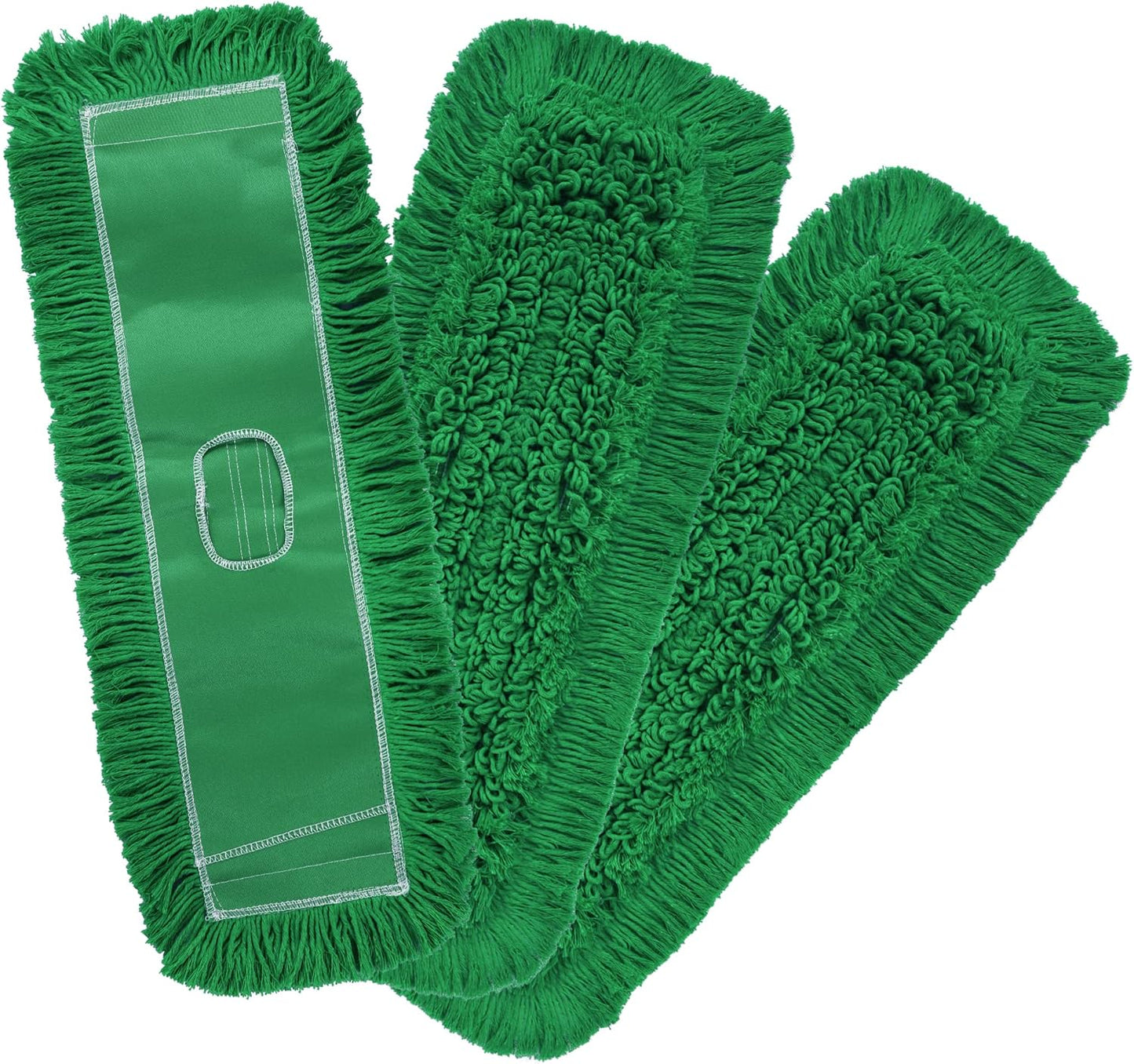 Matthew Cleaning 24'' Industrial Strength Cotton Dust Mop Refill Washable Replacement Heads for Residential & Commercial Use Fit Standard Dust Mop Frames, Hardwood,Concrete Floors Green 3 Pack