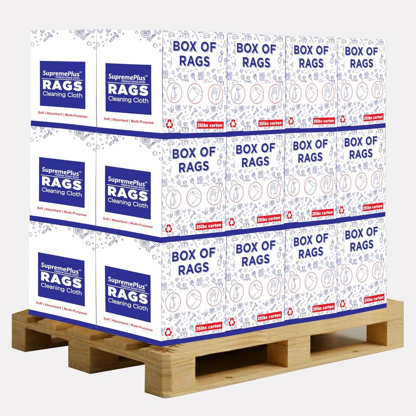 Premium White T-Shirt Cleaning Rags (600 lbs. Pallet 24x25 lbs. Box) – White Cotton Rags for Cleaning, Staining, Painting, Oil, Grease & Dust Removal – Shop Rags Bulk for Multipurpose use