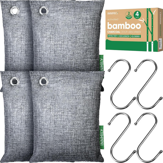 Activated Charcoal Odor Absorber, Odor Eliminator for Strong Odor,Bamboo Charcoal Air Purifying Bags for Home Car Closet Pet, Smoke Room Deodorizer (4 x 200g, Unscented)