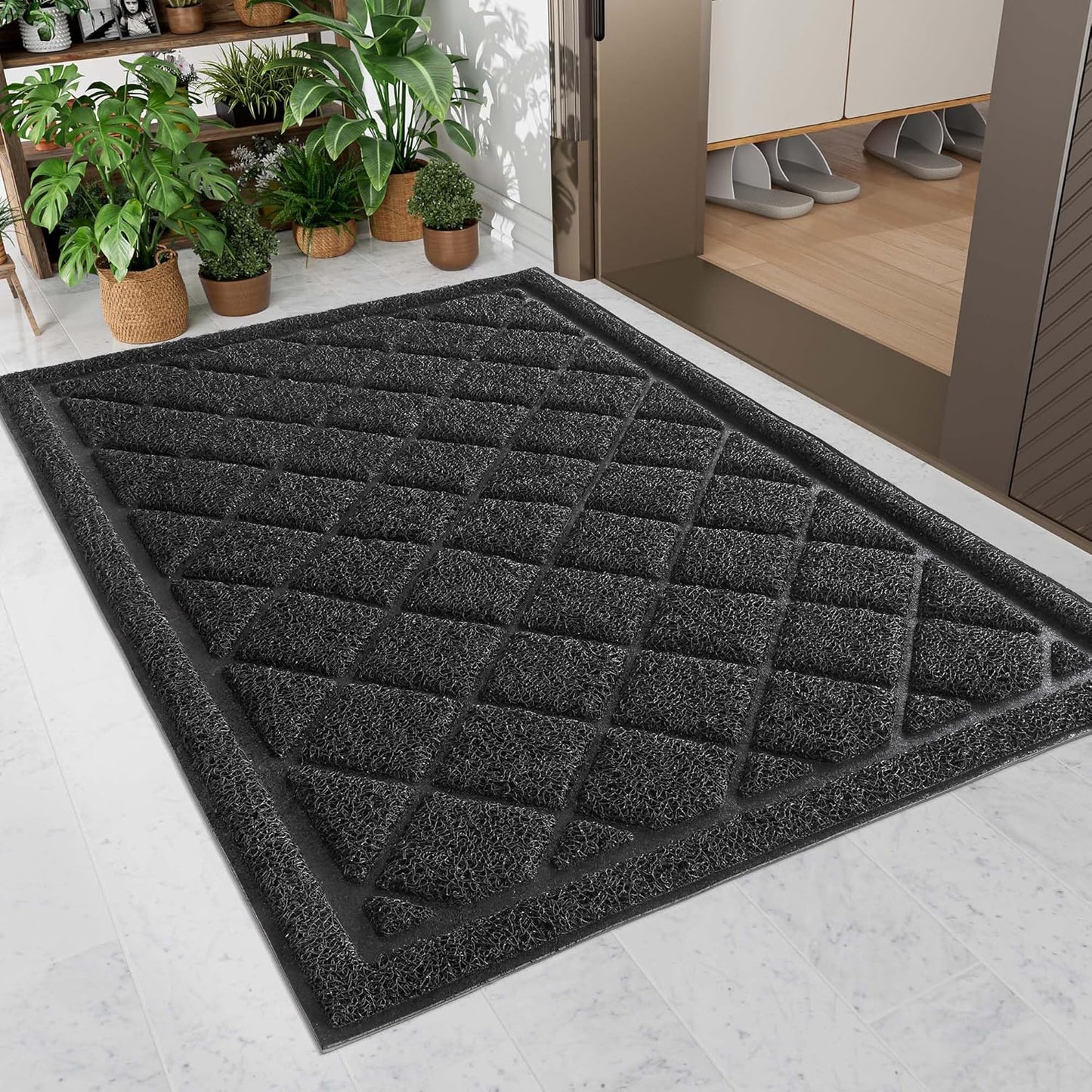 Front Door Mat Indoor Outdoor Entrance, 30" x 36" Heavy Duty All-Season All-Weather Waterproof Doormat Trap Dirt and Moisture Easy Clean Low Profile Patio Porch Entryway Mat