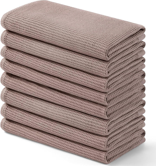 Homaxy 100% Cotton Waffle Weave Kitchen Towels - 8 Pack Soft and Absorbent Dish Towels - 16 x 26 Inches Quick Dry Hand Towels - Brown