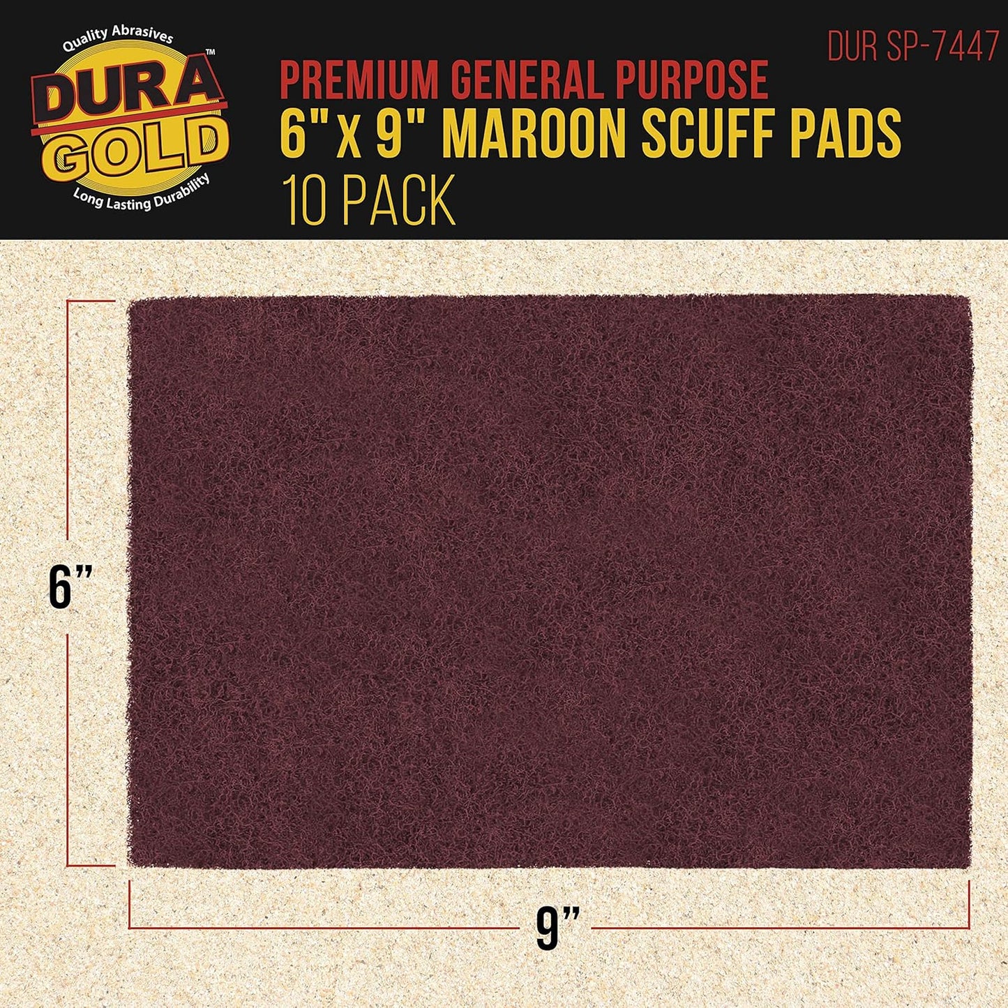 Dura-Gold Premium 6" x 9" Maroon General Purpose Scuff Pads, Box of 10 - Scuffing, Scouring, Sanding, Paint Primer Prep Adhesion Scratch - Surface Preparation Automotive Car Auto Body Woodworking Wood