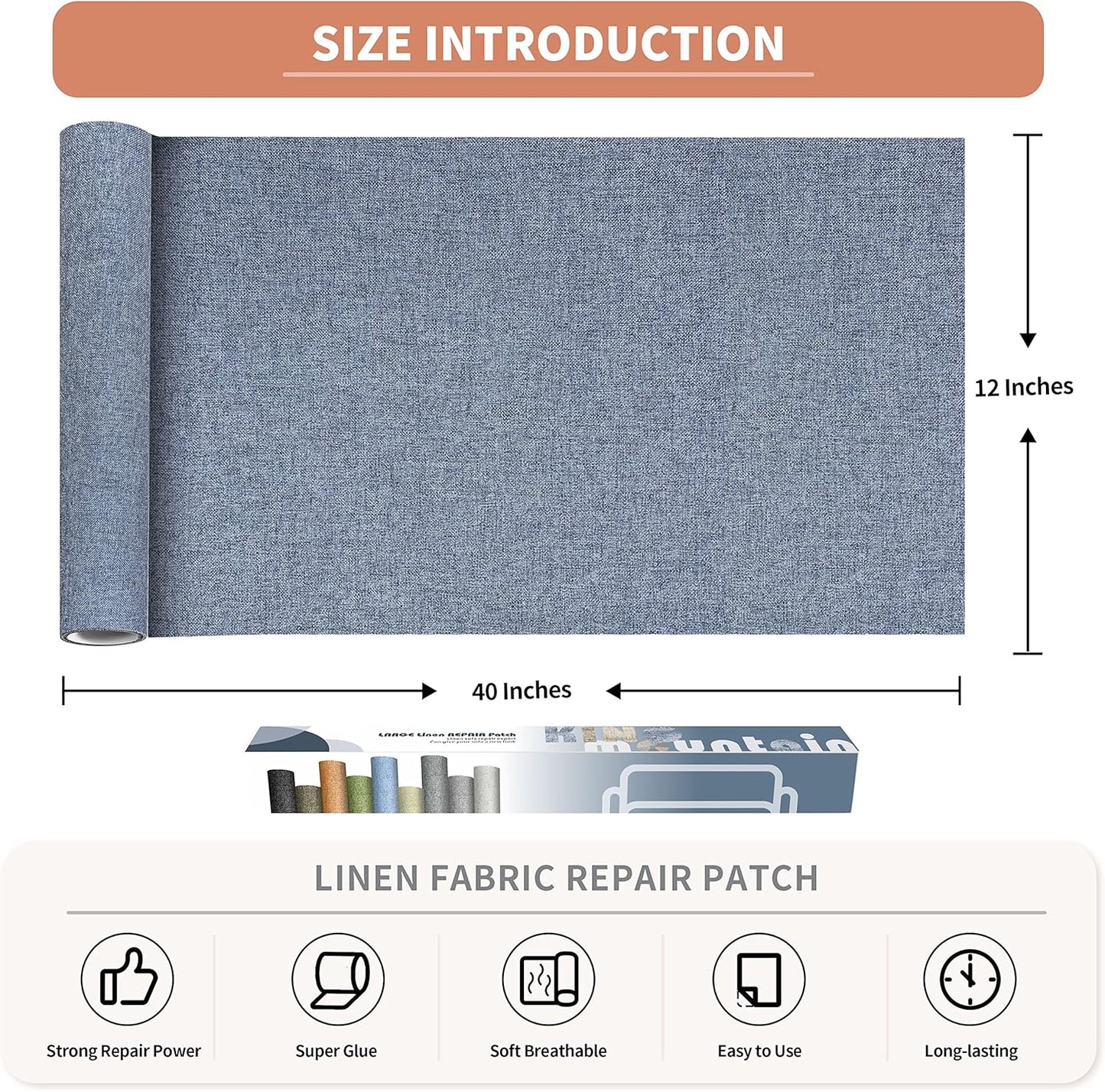 Fine Linen Repair Patches, Self-Adhesive Linen Fabric Patches, 12X40 inch Extra Size, Multi Color, Can be Used for Linen Sofa Repair and Linen Clothes Repair(12" x 40",Blue Grey)