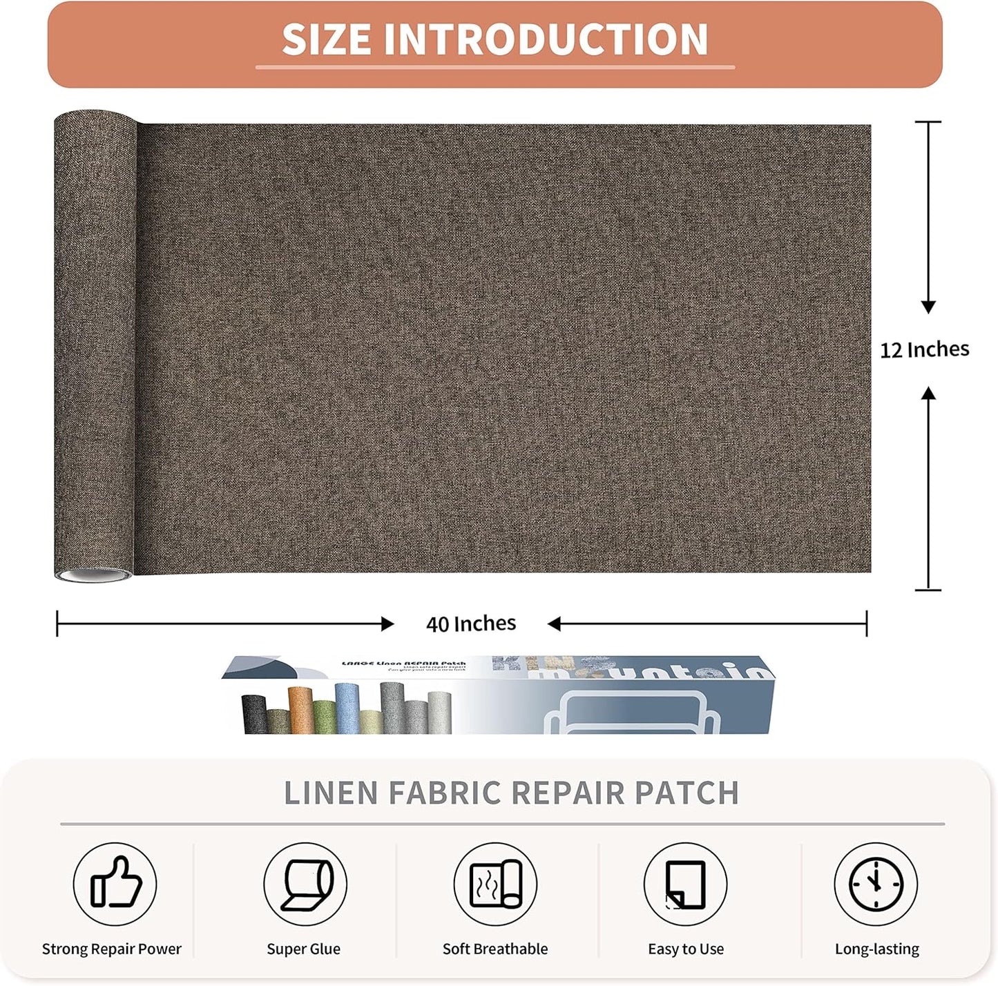 Fine Linen Fabric Patches, Self-Adhesive, Extra Large 12x40 Inch, Multi Color, for Sofa & Clothes Repair