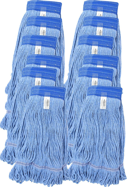 Turkey Creek Essentials Mop Heads Commercial Grade USA Made Looped End Heavy Duty Large Mop Head of Blue 4-Ply Synthetic Yarn Industrial Wet Mop Head Replacement and String Mop Refills (12, Large)